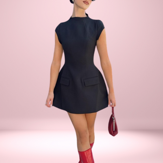 Formal Round Neck Short Sleeve High Waist A-Line Mini Dress